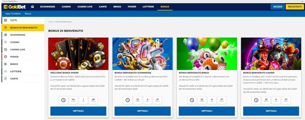 Goldbet bonus benvenuto