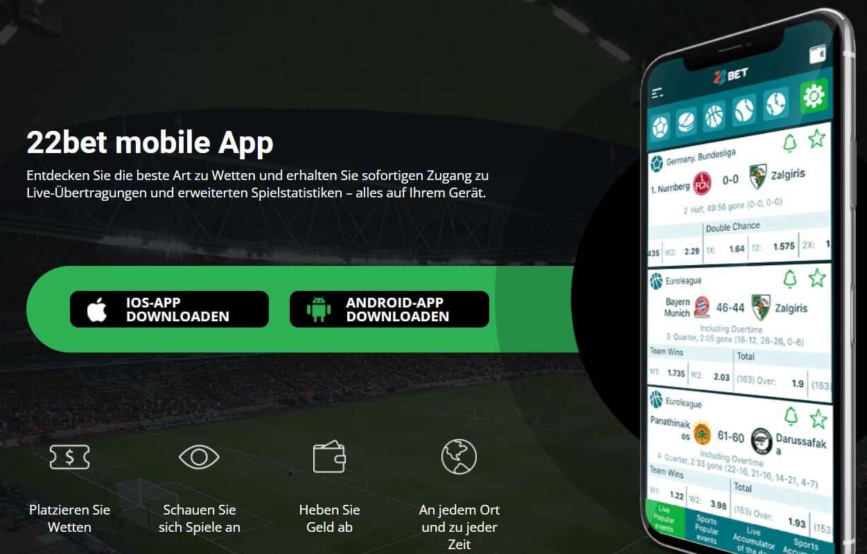 22Bet mobile App - Beste Sportwetten App Schweiz